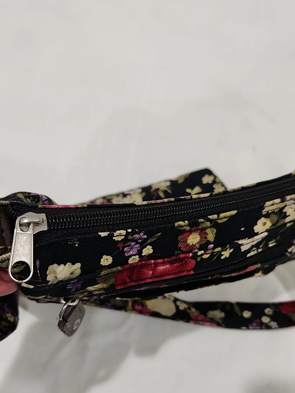 Floral Crossbody Bag - Black with Red Rose Print